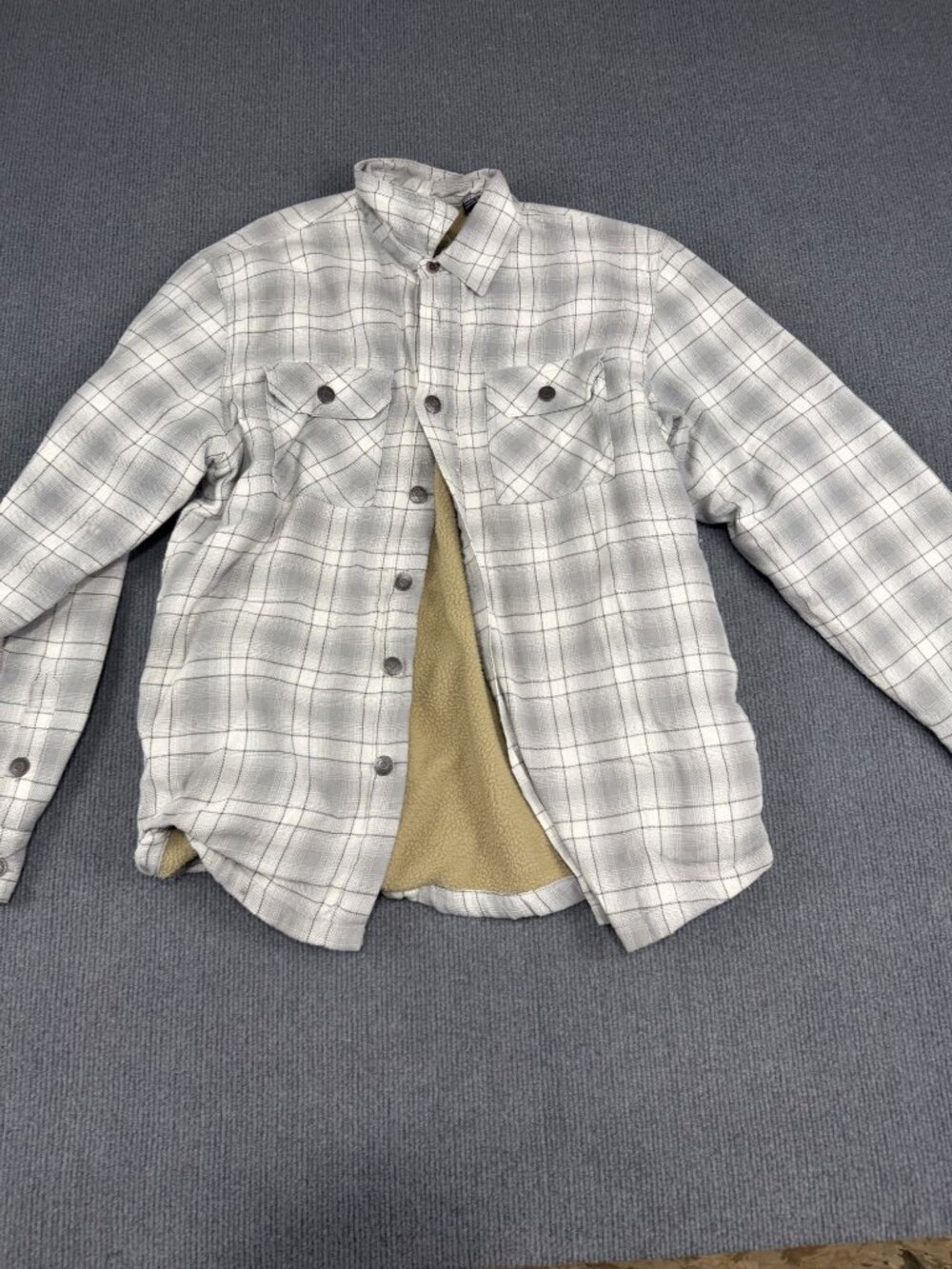 Wrangler Mens M Plaid Button-Up Shirt Jacket White Gray